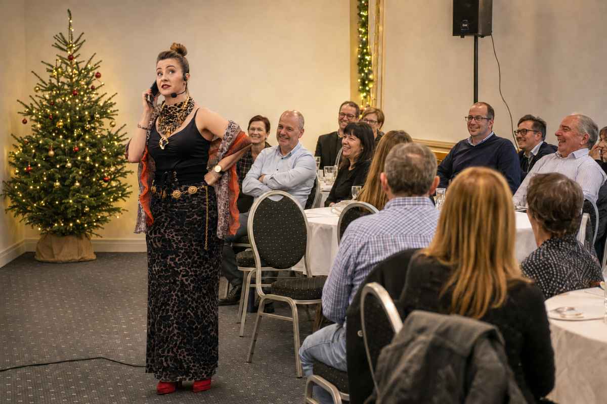 Komedijski nastop na decembrskem druženju podjetja med gosti
