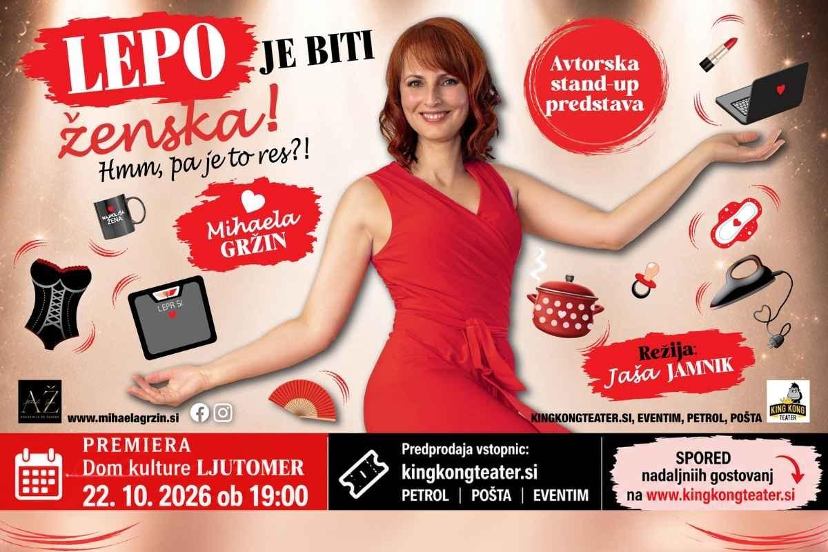 Premiera predstave Lepo je biti ženska 22. oktobra 2026 v Domu kulture Ljutomer