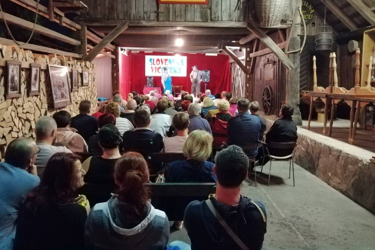 Občinstvo na predstavi Slovenska vicoteka z Jožetom Čamernikom in Janezom Cankarjem